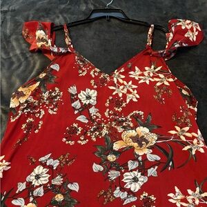 SHEIN Red Floral Blouse with Ruffle Straps